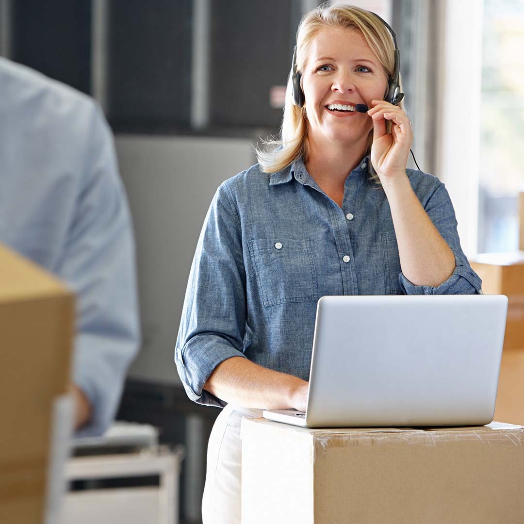 Person working wearing a phone headset.